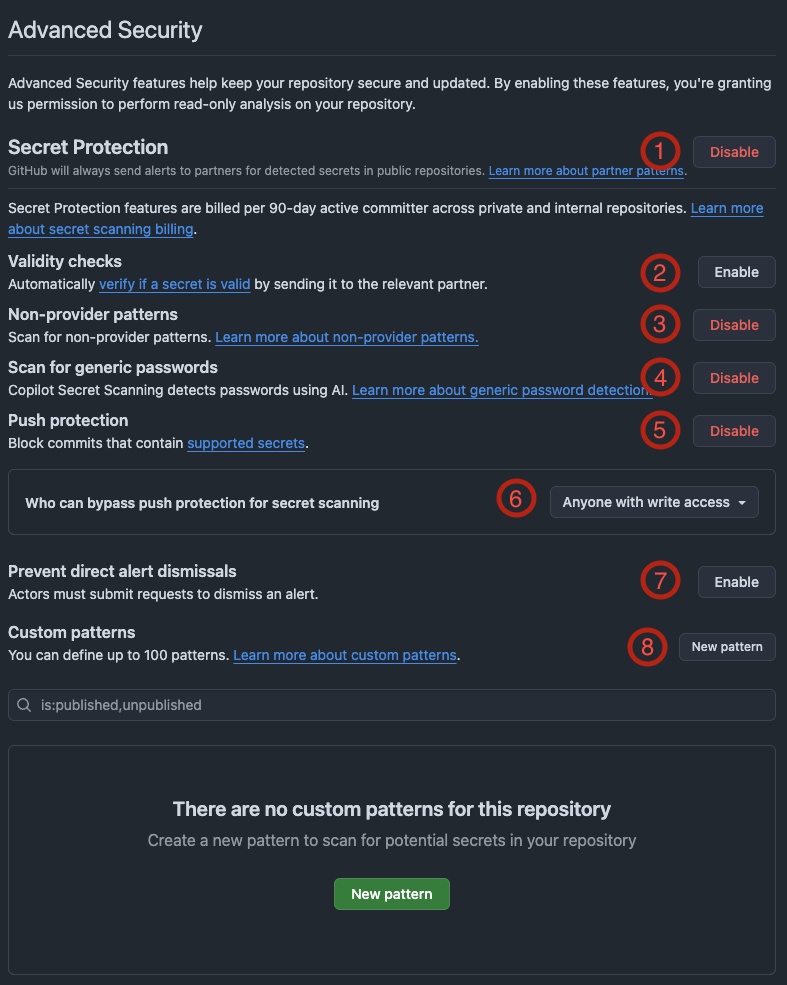 Secret Protection Options