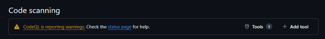 Screenshot showing the Code Scanning section in the Security tab of a GitHub repository