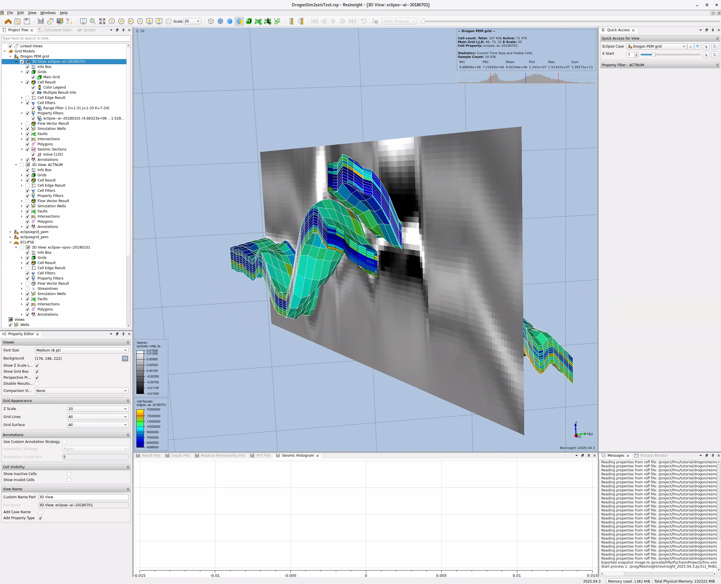 Grid property with seismic section